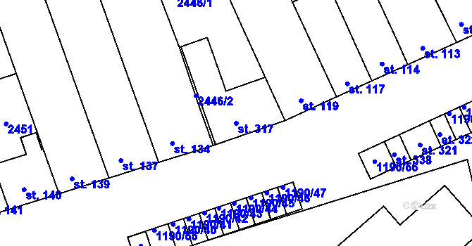 Parcela st. 317 v KÚ Jezeřany, Katastrální mapa