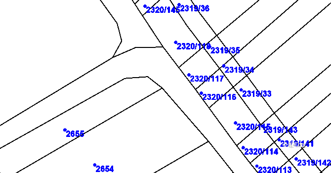 Parcela st. 2323/72 v KÚ Jezeřany, Katastrální mapa