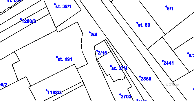Parcela st. 2/16 v KÚ Jezeřany, Katastrální mapa