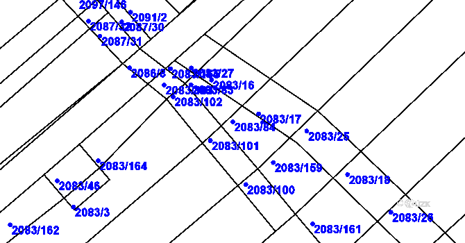 Parcela st. 2083/84 v KÚ Jezeřany, Katastrální mapa