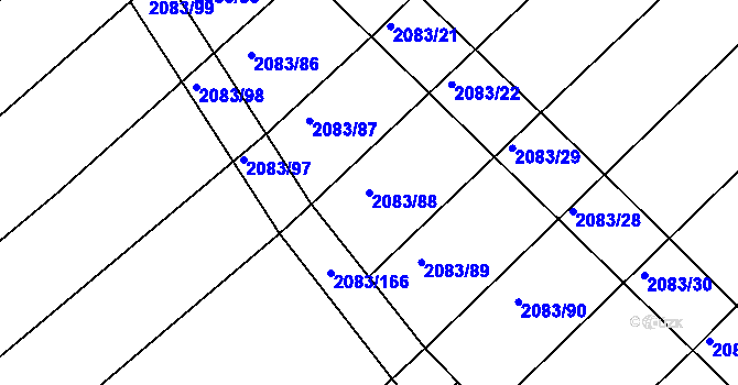 Parcela st. 2083/88 v KÚ Jezeřany, Katastrální mapa