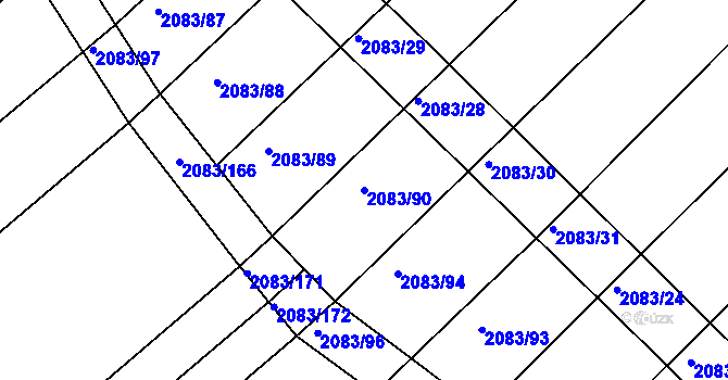 Parcela st. 2083/90 v KÚ Jezeřany, Katastrální mapa