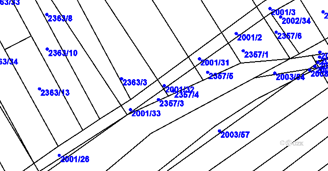 Parcela st. 2001/32 v KÚ Jezeřany, Katastrální mapa