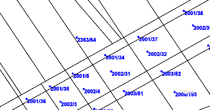 Parcela st. 2001/34 v KÚ Jezeřany, Katastrální mapa