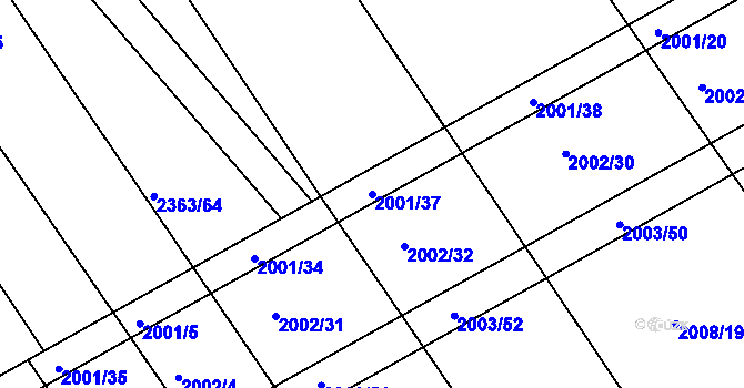 Parcela st. 2001/37 v KÚ Jezeřany, Katastrální mapa