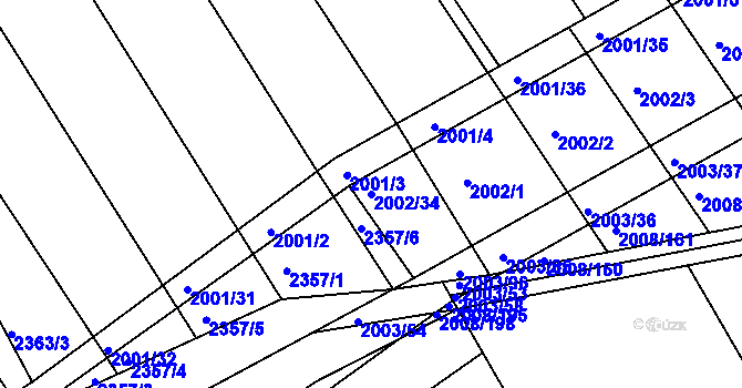 Parcela st. 2002/34 v KÚ Jezeřany, Katastrální mapa