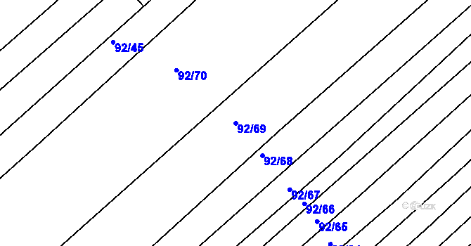 Parcela st. 92/69 v KÚ Jezeřany, Katastrální mapa