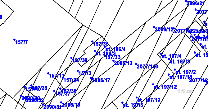 Parcela st. 157/33 v KÚ Jezeřany, Katastrální mapa