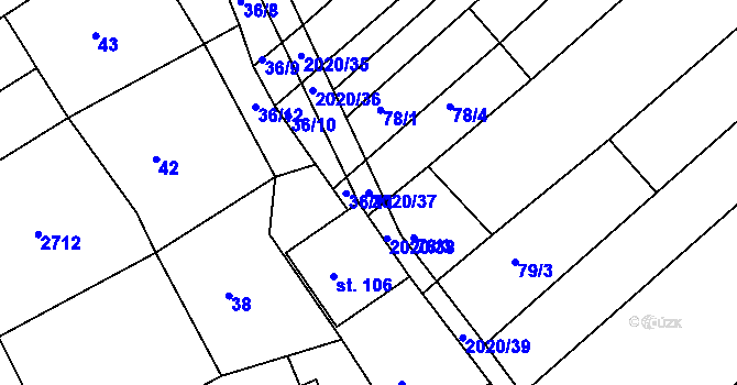 Parcela st. 2020/37 v KÚ Jezeřany, Katastrální mapa