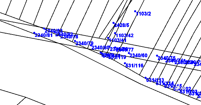 Parcela st. 531/9 v KÚ Jezeřany, Katastrální mapa