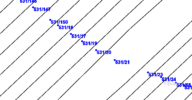 Parcela st. 531/20 v KÚ Jezeřany, Katastrální mapa