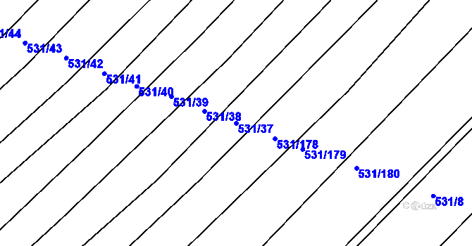 Parcela st. 531/37 v KÚ Jezeřany, Katastrální mapa