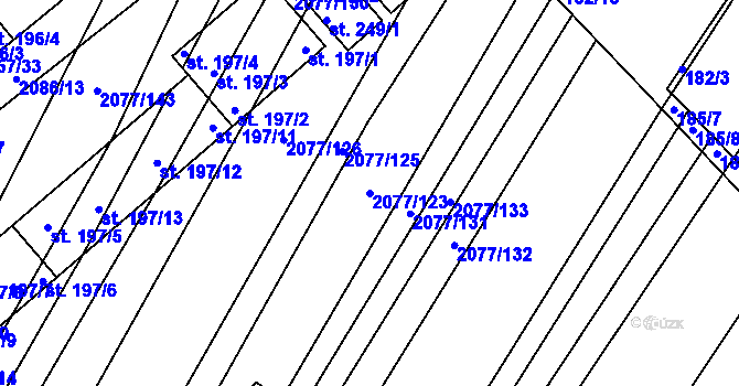 Parcela st. 2077/123 v KÚ Jezeřany, Katastrální mapa