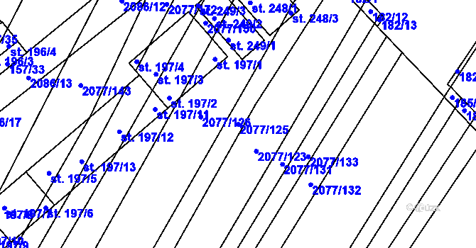 Parcela st. 2077/125 v KÚ Jezeřany, Katastrální mapa