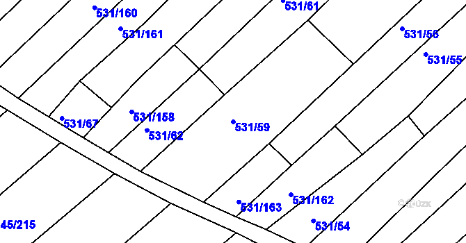 Parcela st. 531/59 v KÚ Jezeřany, Katastrální mapa