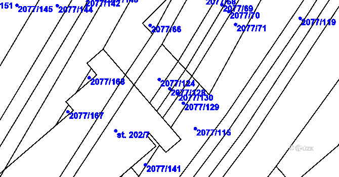 Parcela st. 2077/128 v KÚ Jezeřany, Katastrální mapa