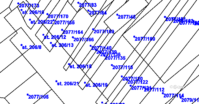 Parcela st. 2077/136 v KÚ Jezeřany, Katastrální mapa