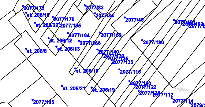 Parcela st. 2077/139 v KÚ Jezeřany, Katastrální mapa