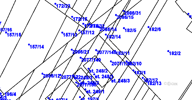 Parcela st. 2077/146 v KÚ Jezeřany, Katastrální mapa