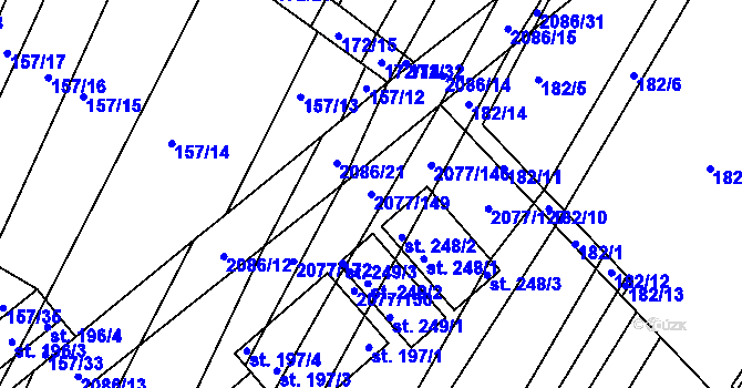 Parcela st. 2077/149 v KÚ Jezeřany, Katastrální mapa