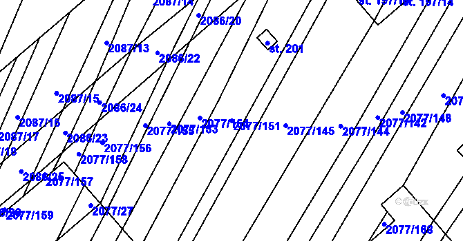 Parcela st. 2077/151 v KÚ Jezeřany, Katastrální mapa
