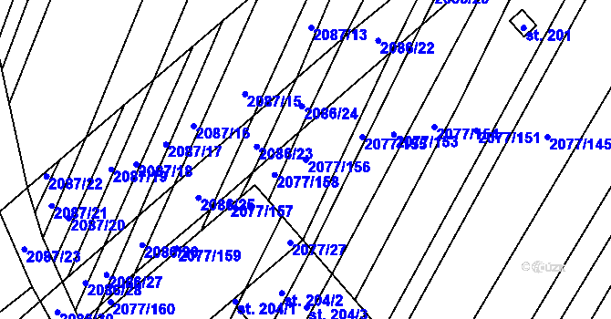 Parcela st. 2077/156 v KÚ Jezeřany, Katastrální mapa