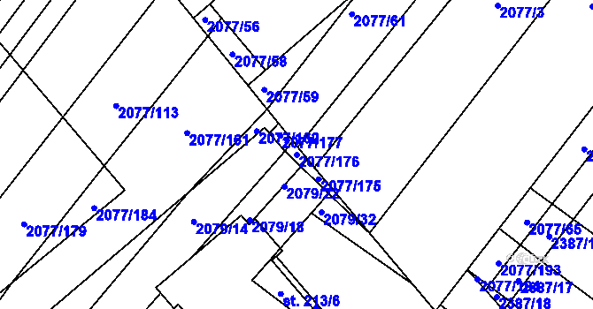 Parcela st. 2077/176 v KÚ Jezeřany, Katastrální mapa