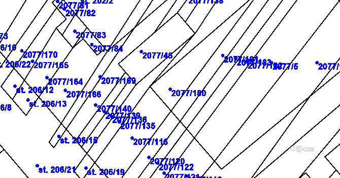 Parcela st. 2077/180 v KÚ Jezeřany, Katastrální mapa
