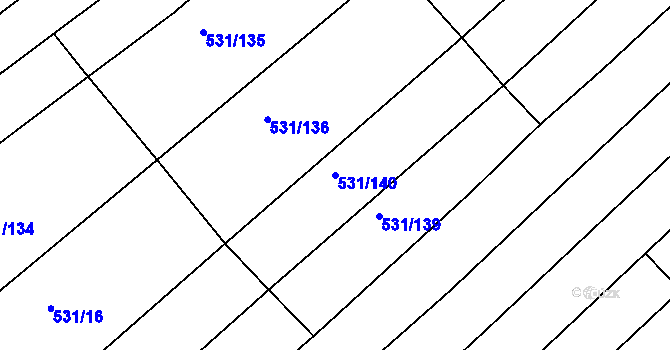Parcela st. 531/140 v KÚ Jezeřany, Katastrální mapa