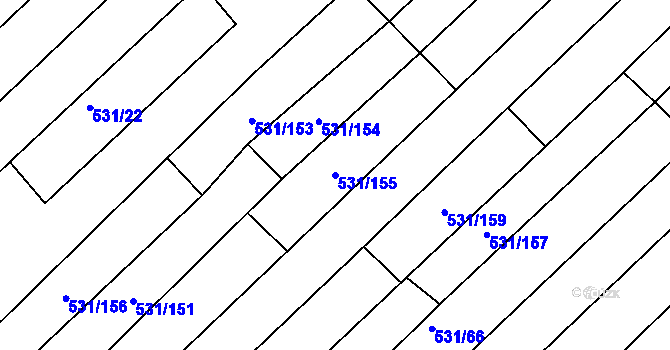 Parcela st. 531/155 v KÚ Jezeřany, Katastrální mapa