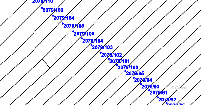 Parcela st. 2079/102 v KÚ Jezeřany, Katastrální mapa