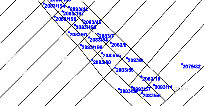 Parcela st. 2083/55 v KÚ Jezeřany, Katastrální mapa