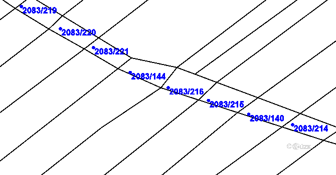 Parcela st. 2083/216 v KÚ Jezeřany, Katastrální mapa