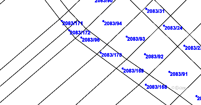 Parcela st. 2083/170 v KÚ Jezeřany, Katastrální mapa