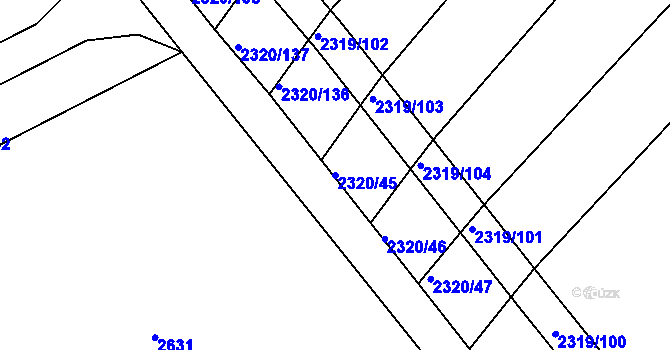 Parcela st. 2320/45 v KÚ Jezeřany, Katastrální mapa