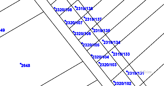 Parcela st. 2320/105 v KÚ Jezeřany, Katastrální mapa