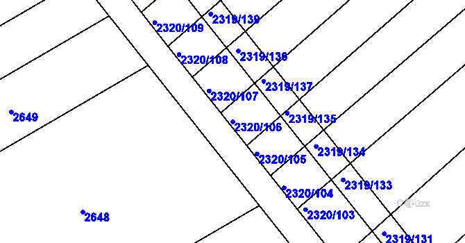 Parcela st. 2320/106 v KÚ Jezeřany, Katastrální mapa