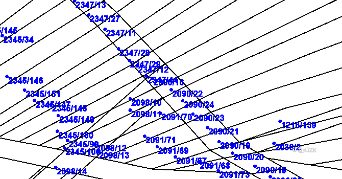 Parcela st. 2090/22 v KÚ Jezeřany, Katastrální mapa
