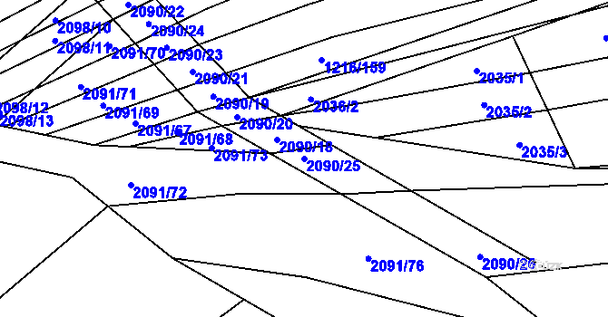 Parcela st. 2090/25 v KÚ Jezeřany, Katastrální mapa