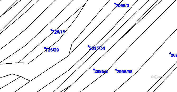 Parcela st. 2095/34 v KÚ Jezeřany, Katastrální mapa