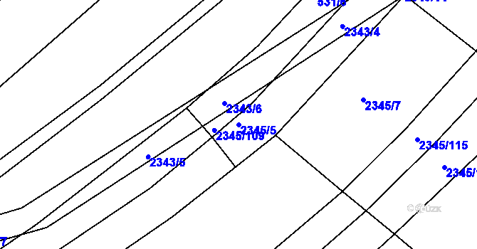 Parcela st. 2345/5 v KÚ Jezeřany, Katastrální mapa