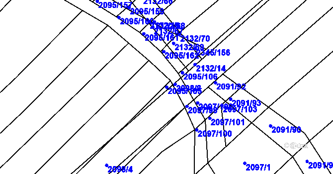 Parcela st. 2095/105 v KÚ Jezeřany, Katastrální mapa