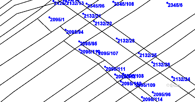 Parcela st. 2095/107 v KÚ Jezeřany, Katastrální mapa