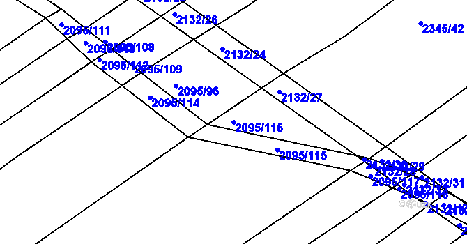 Parcela st. 2095/116 v KÚ Jezeřany, Katastrální mapa