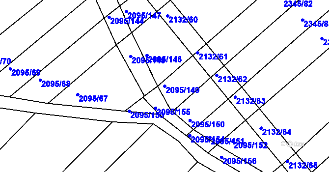 Parcela st. 2095/149 v KÚ Jezeřany, Katastrální mapa