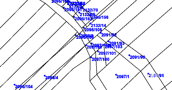 Parcela st. 2097/98 v KÚ Jezeřany, Katastrální mapa