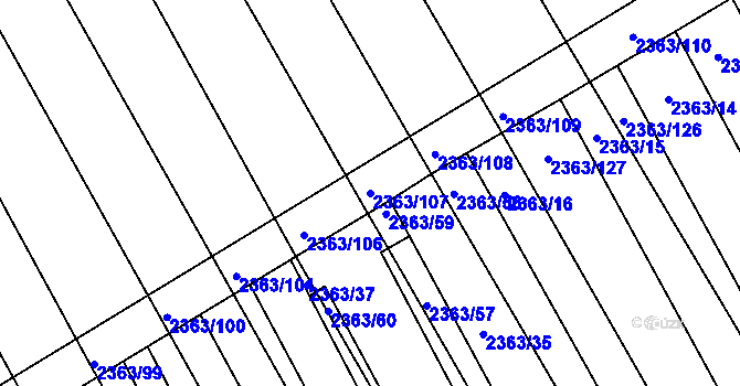 Parcela st. 2363/107 v KÚ Jezeřany, Katastrální mapa