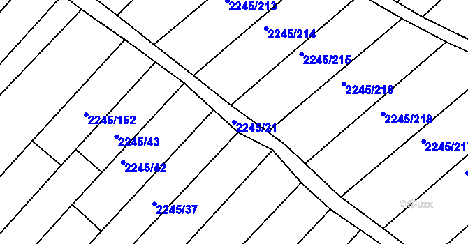 Parcela st. 2245/21 v KÚ Jezeřany, Katastrální mapa