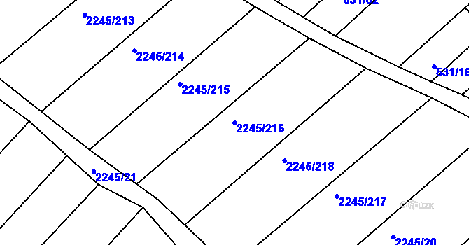 Parcela st. 2245/216 v KÚ Jezeřany, Katastrální mapa