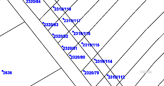 Parcela st. 2319/116 v KÚ Jezeřany, Katastrální mapa